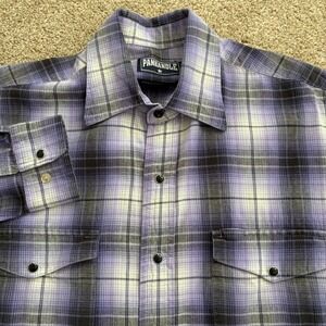 Panhandle Slim Western Shirt Mens Small Purple Grey Plaid Pearl Snap Excellent